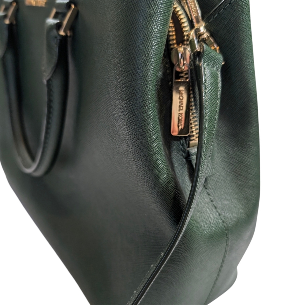 Michael Kors Green Savannah Large Saffiano Leather Satchel Crossbody Bag. - Picture 13 of 16